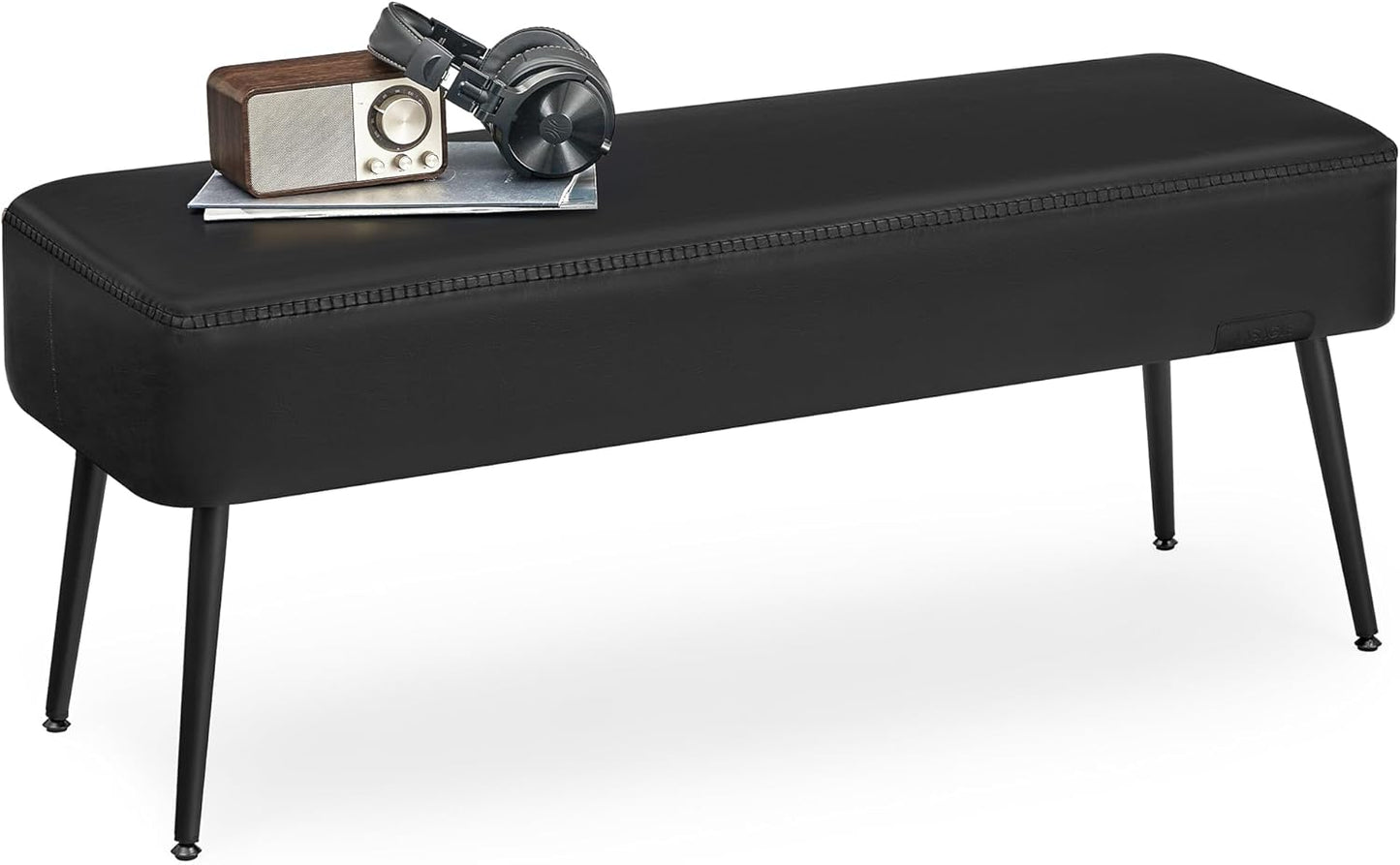 VASAGLE EKHO Collection - Bench for Entryway Bedroom, Synthetic Leather with Stitching, Ottoman Bench with Steel Legs, Living Dining Room, Mid-Century Modern, Loads 660 lb, Ink Black ULOM076B01