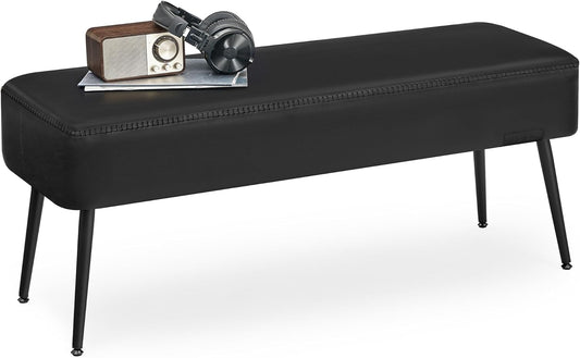 VASAGLE EKHO Collection - Bench for Entryway Bedroom, Synthetic Leather with Stitching, Ottoman Bench with Steel Legs, Living Dining Room, Mid-Century Modern, Loads 660 lb, Ink Black ULOM076B01