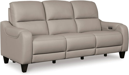 Signature Design by Ashley Mercomatic Casual Leather Match Wall Hugger Power Reclining Sofa with Adjustable Headrest and USB Ports, Light Gray