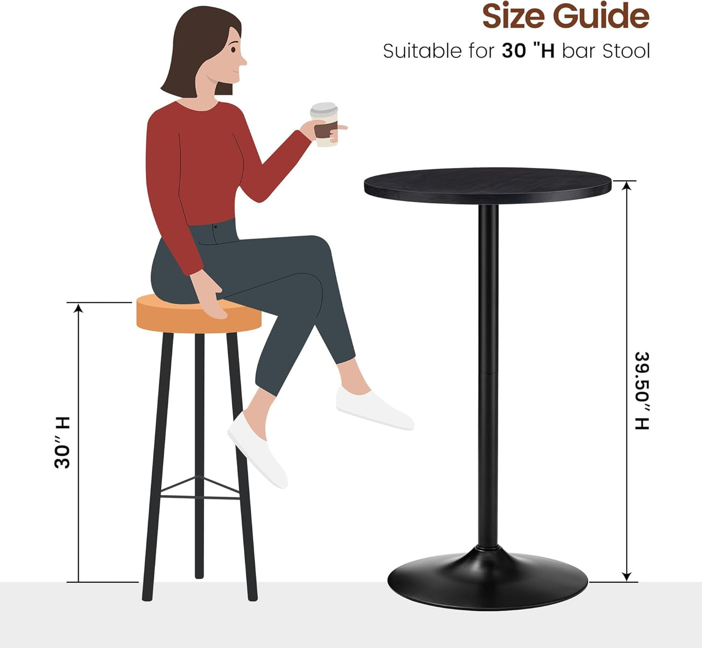 Glitzhome 39.5" H Round Bar Table Pub Table, Wood Top with Metal Leg and Base, Charcoal Gray Walnut Veneer Finish Bar Height Cocktail Table for Kitchen Island,Bistro,Restaurant (Charcoal Gray)