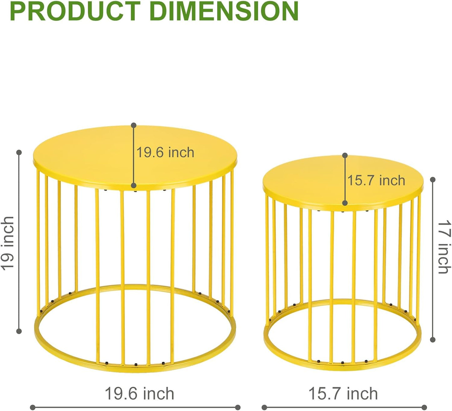 SUNNYPARK Outdoor Side Table Set of 2, Metal Circle Accent End Tables for Balcony Backyard Garden Indoor Living Room, Durable Black Nesting Coffee Tables, 20”+16” Dia