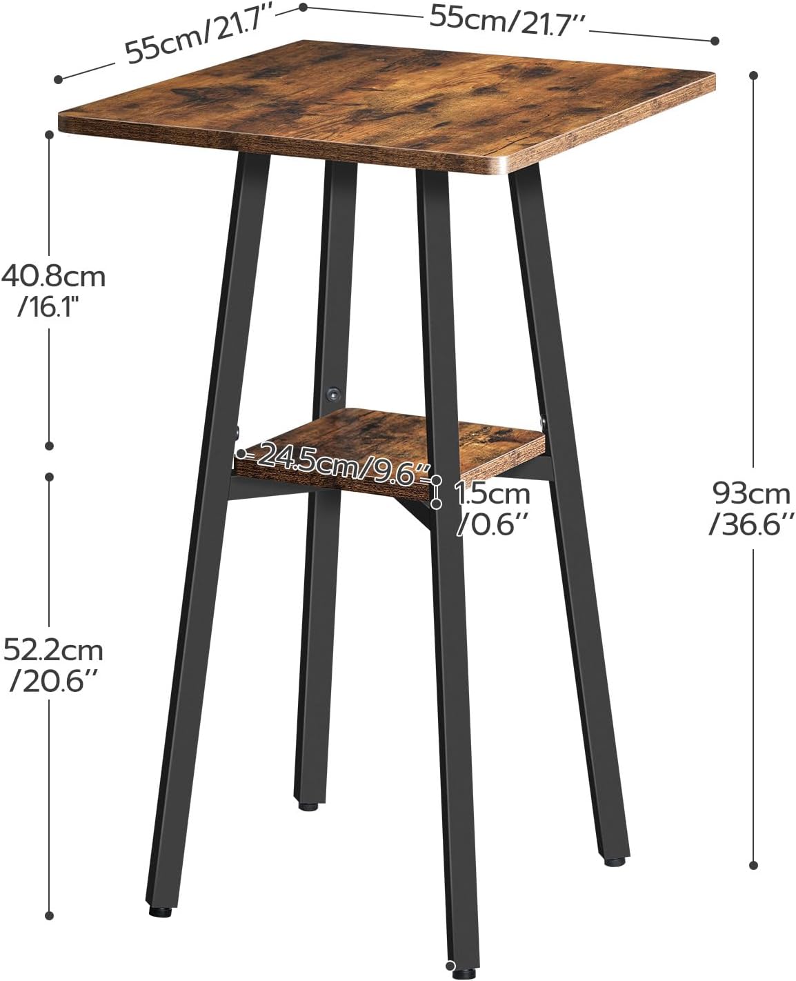 HOOBRO Bar Table, 2-Tier High Top Pub Table, Counter Height Table with Storage, Small Kitchen Dining Table, 36.6" High Bar Table for Living Room Party, Easy to Assemble, Rustic Brown BF51BT01