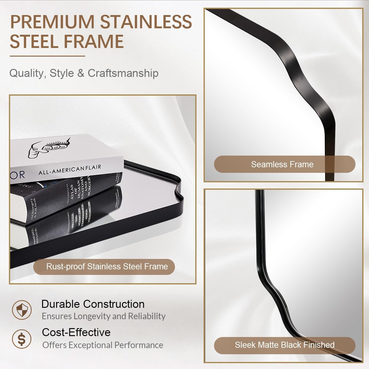 ANDY STAR 30x40 Inch Matte Black Mirror, Unique Rectangle Mirror for Vanity, Bathroom Mirror in Premium Stainless Steel Metal Thin Frame Deep 1’’, Large Wall-Mounted Mirror(Horizontal/Vertical)