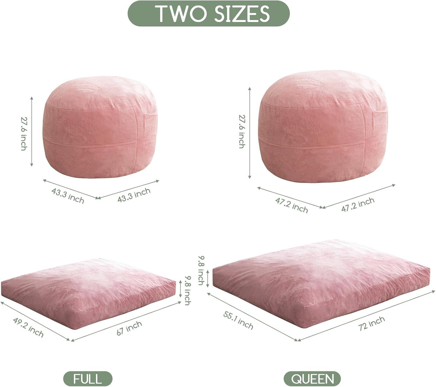 HIGOGOGO Giant Bean Bag Chair Bed for Adults,Convertible Beanbag Folds from Lazy Chair to Floor Mattress Bed,Large Floor Sofa Couch with High-Density Foam Filling, Machine Washable