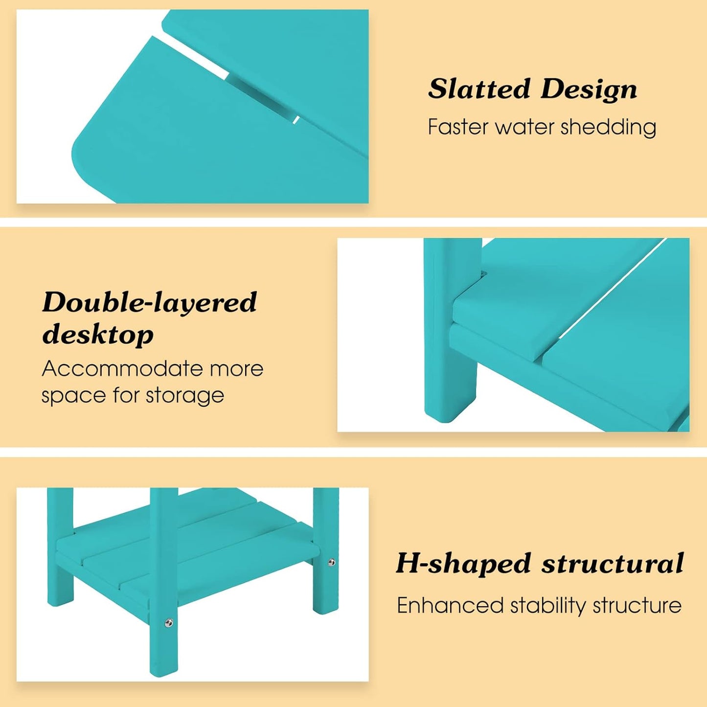 Adirondack Outdoor Side Table, 2-Tier Sturdy Patio End Table Weather Resistant, 16.5" Solid Side Table for Patio, Pool, Porch