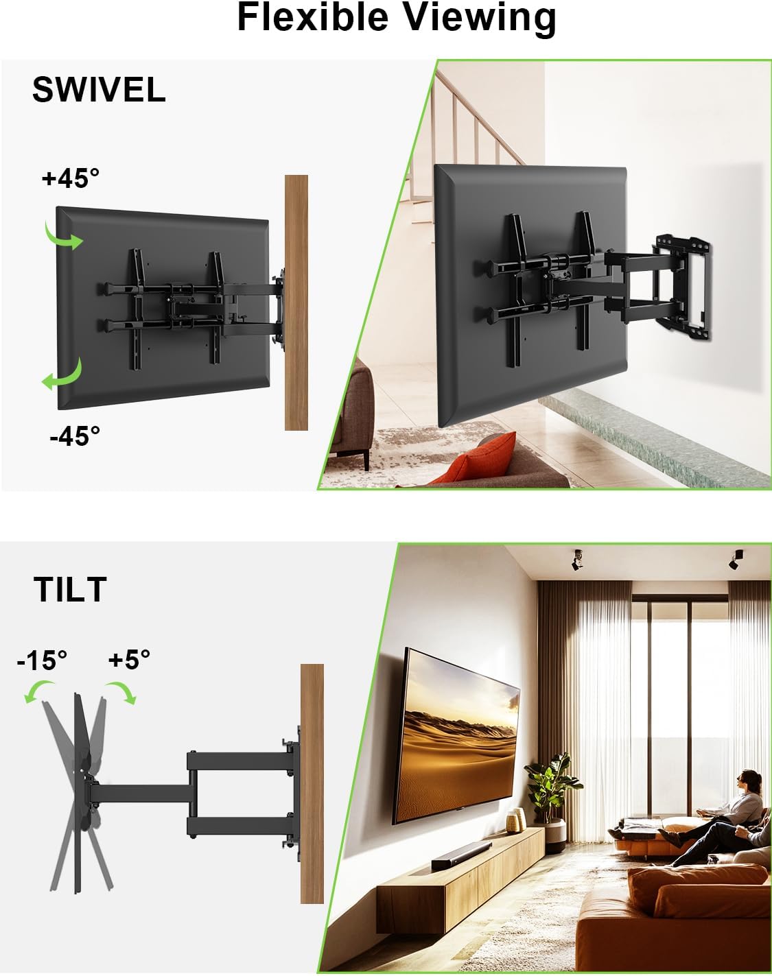 USX MOUNT Full Motion TV Wall Mount for Most 37-82 Inch TV up to 132lbs, TV Mount Articulating with Swivel, Tilt & Extension, Wall Mounts T V Bracket for VESA 600x400mm 400x300mm, Max 16" Wood Studs