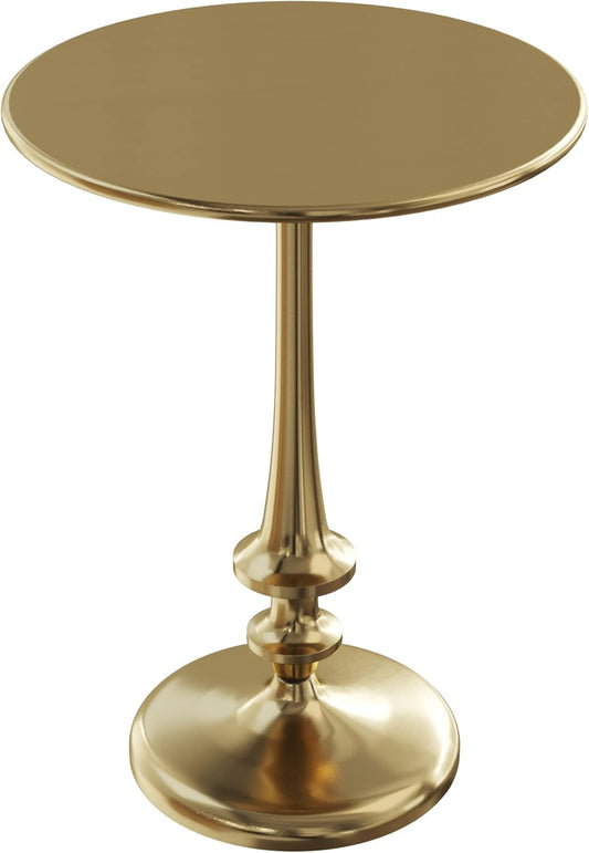 Lavish Home Side Table - Iron Pedestal Table with Antiqued Brass Finish for Couch, Loveseat, Entryway, or Bed - Vintage Living Room Furniture