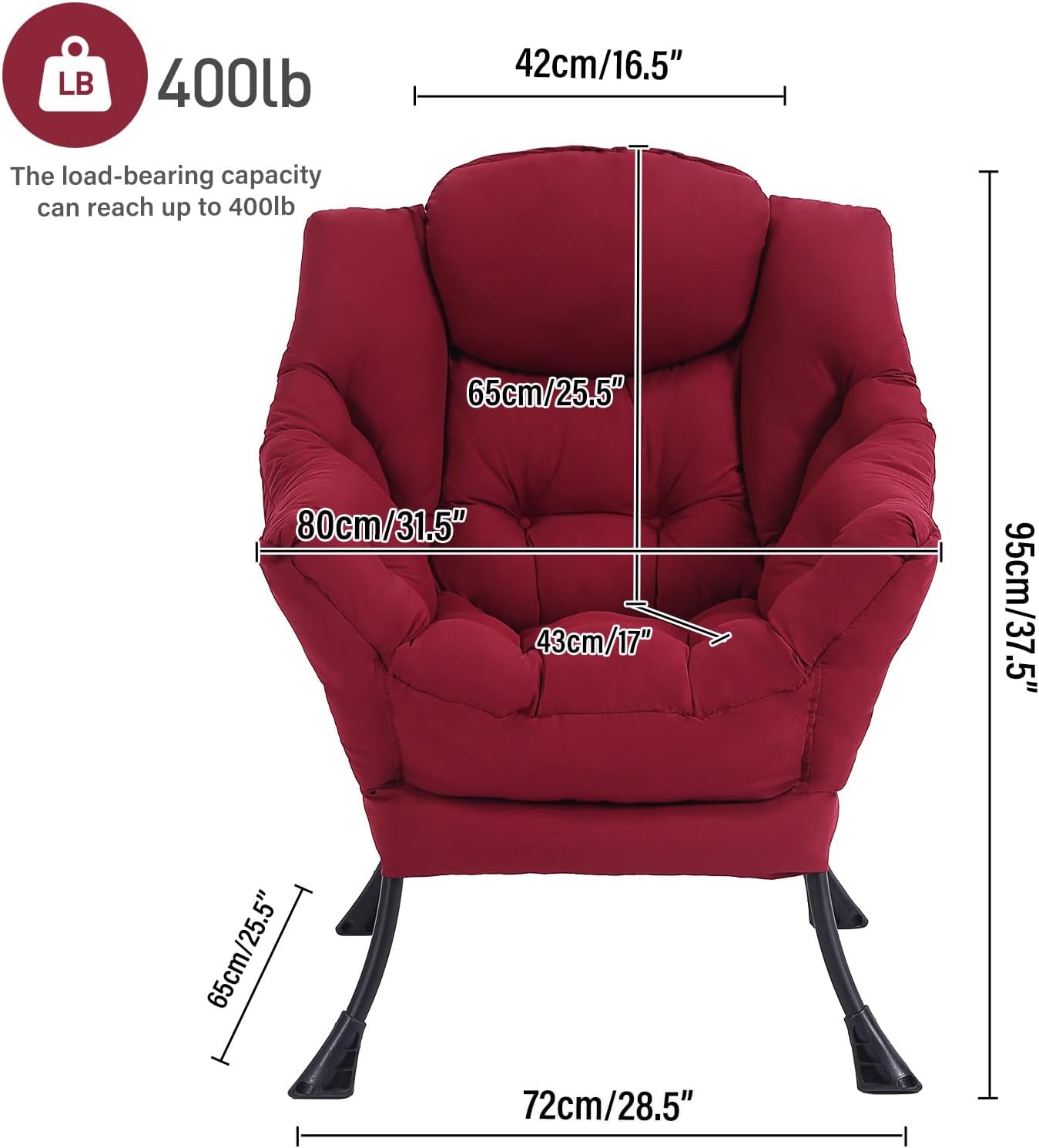 Lazy Chair, Reading Armchair, Large Modern Lounge Accent Chair, Leisure Sofa Chair for Living Room, Bedroom, Dorm Room (Burgundy)