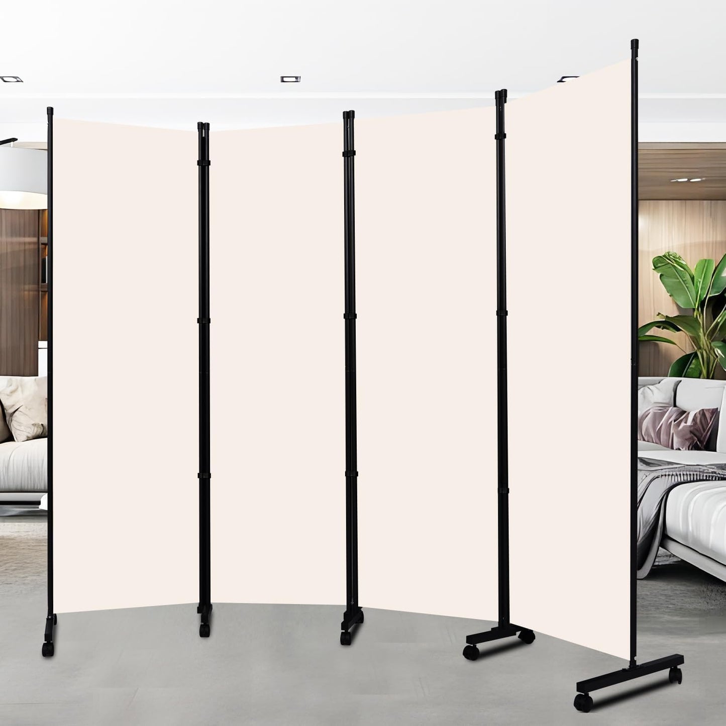 Room Divider Portable 88'' Partition Room Dividers and Folding Privacy Screens 4 Panel Wall Divider for Room Separation，Freestanding Fabric Room Divider Panel with Wheels for Home Office Hospital