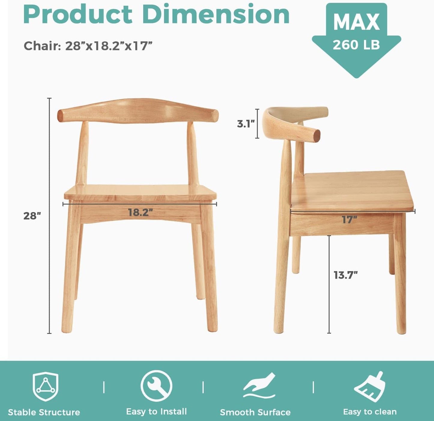 DELAVIN 4pcs Solid Wood Dining Chairs, Kitchen Chairs with Solid Oak Wood Legs, Farmhouse Style High Ladder Back Dining Room Chairs, Burlywood