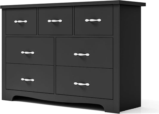 LINSY HOME 7 Drawers Dresser for Bedroom, Wood Bedroom Dresser Modern Drawer Chest, 7 Chest of Drawer, Tall Dresser for Closet, Dressers Organizer for Living Room, Closet, Hallway
