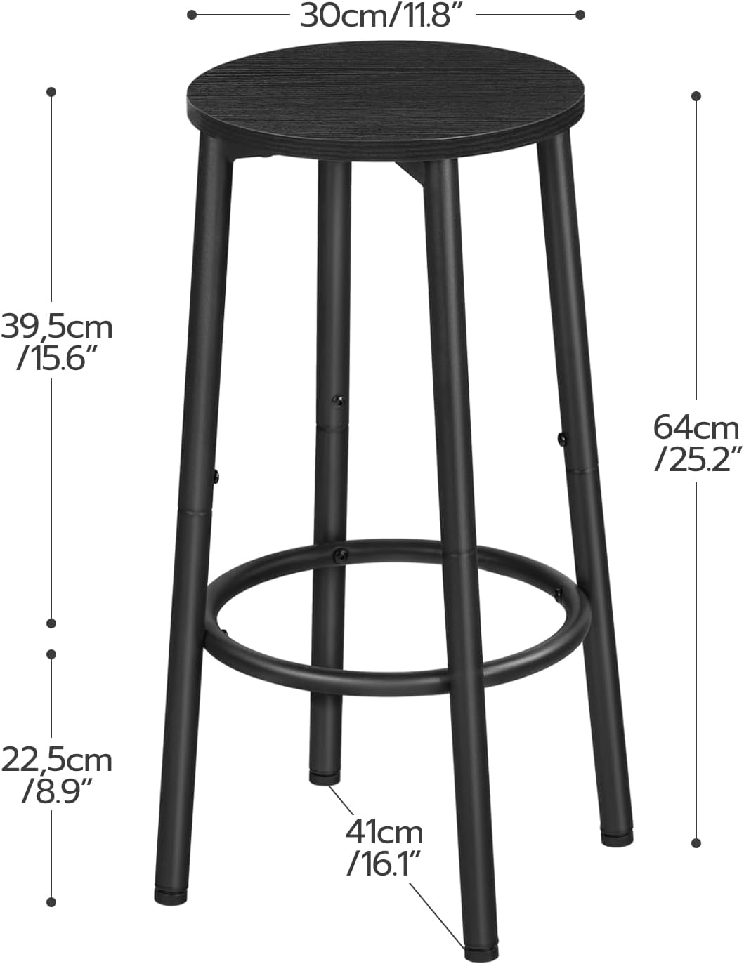 HOOBRO Bar Stool Set, Counter Height Stools with Footrest, Sturdy Steel Frame, for Dining Room, Kitchen Island, Party, Easy Assembly, Black BK03BY01N1