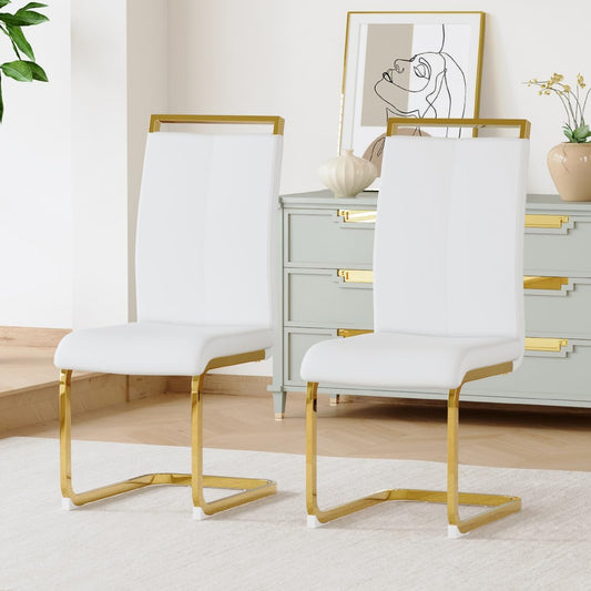 Dining Chairs Set of 2, Faux Leather Dining Chairs with Plated Chrome Metal Frame, Modern Kitchen Chairs Set with Padded Seat High Back for Dining Room, Kitchen Room, Living Room.