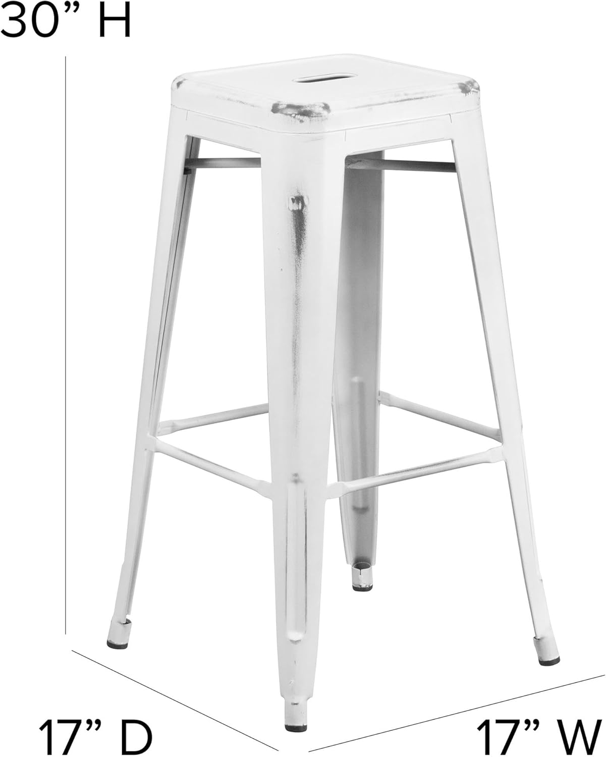 Flash Furniture Kai Commercial Grade 30" High Backless Distressed White Metal Indoor-Outdoor Barstool