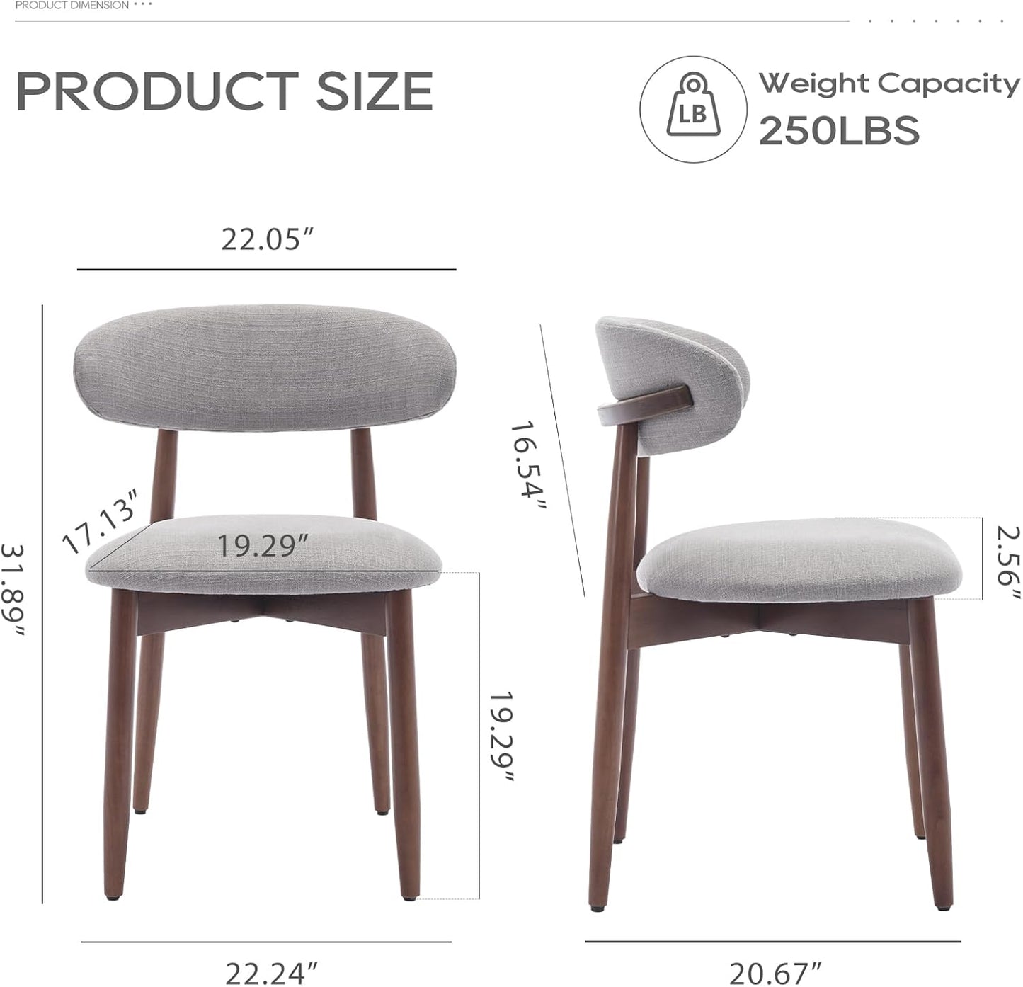 COLAMY Wooden Dining Chairs Set of 2, Modern Fabric Upholstered Dining Room Chair, Farmhouse Kitchen Chairs with Foot Pegs, Light Grey