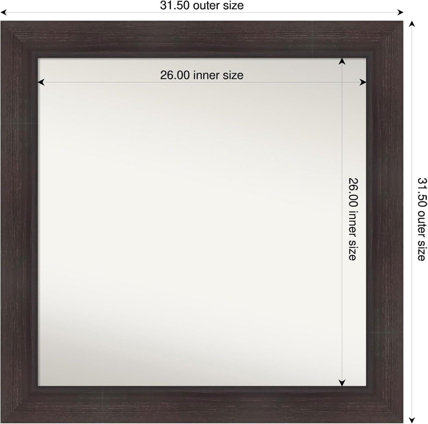 Amanti Art Brown Bathroom Mirror for Over Sink, 32x32 Sloped Espresso Square Vanity Mirror, Large Modern Contemporary Frame, Hangs Horizonally and Vertically, Bathroom Wall Decor, Non-Beveled Edge
