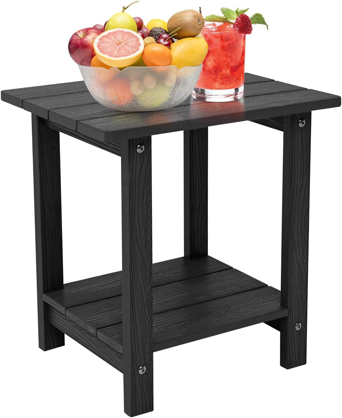 Melucivi Weather Resistant Outdoor Side Table, Double Small Adirondack Side Table for Adirondack Chair - Indoor Outdoor End Table, Patio Table for Pool, Deck and Porch (Black)