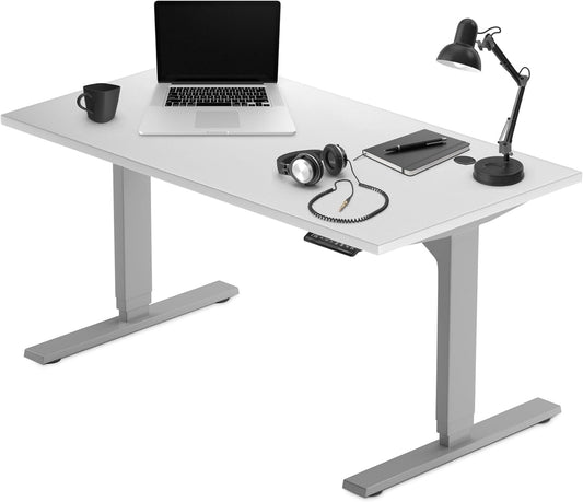 Progressive Desk Stand Up Adjustable Height Electric Standing Desk - 60"x30" Dual Motor, Computer Workstation Sit Stand Table for Home Office - Warm White, Gray Frame