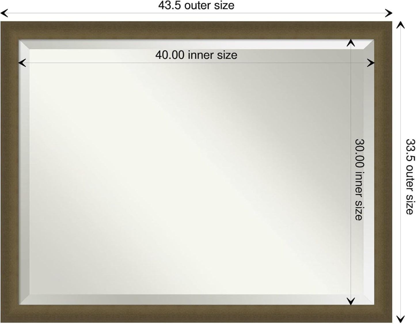 Amanti Art Bronze Bathroom Mirror for Over Sink, 34x44 Blaine Light Bronze Narrow Rectangle Vanity Mirror, X-Large Modern Contemporary Frame, Hangs Horizonally and Vertically, Bathroom Wall Decor