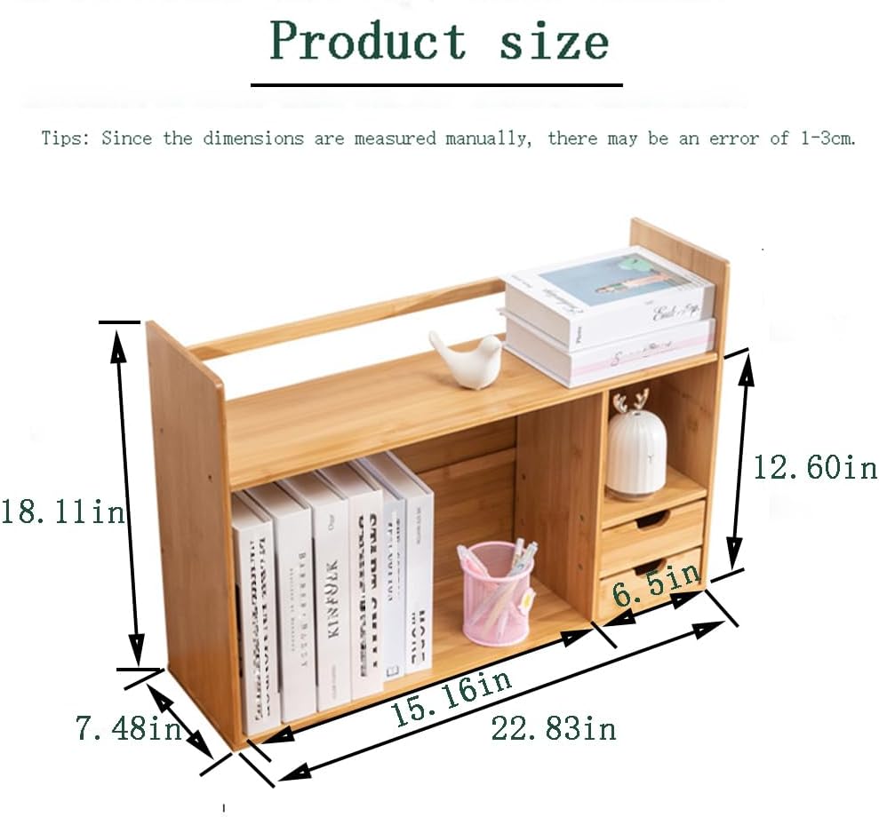 Bamboo Desktop Bookshelf, Small Bookcase for Students on The Desk, Simple Office Desk Bookshelf Organizer, Natural Bamboo Desktop Organizer,Ideal Gift for Family & Friends22.83x7.48x18.11in