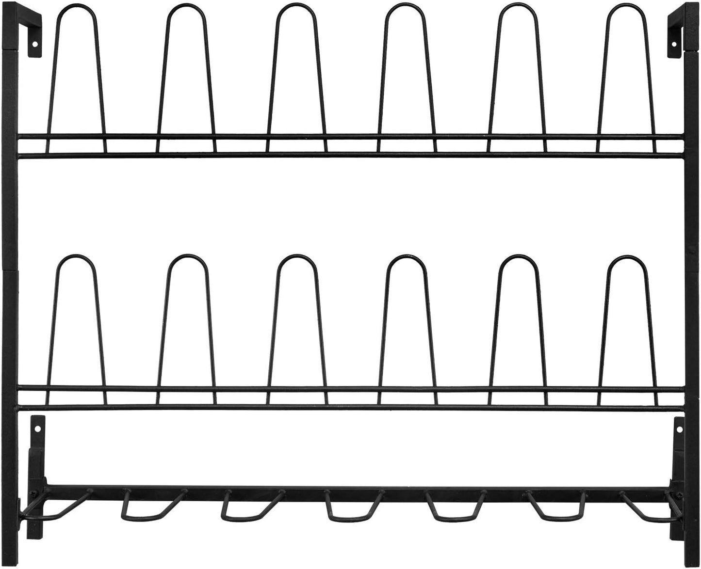 MyGift Premium Black Metal Hanging Wall Shoe Rack for Walk in Closet, Mudroom and Entryway, Wall Mounted Space Saving Boot and Shoe Rack Organizer, Holds 9 Pairs