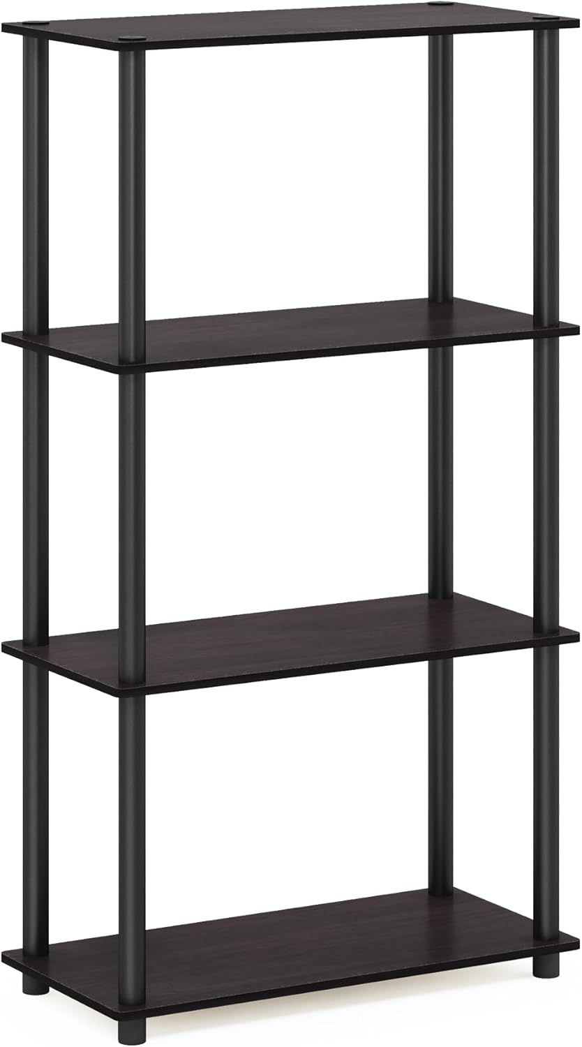 Furinno Turn-N-Tube 4-Tier Multipurpose Shelf Display Rack, Round Tubes, Dark Walnut
