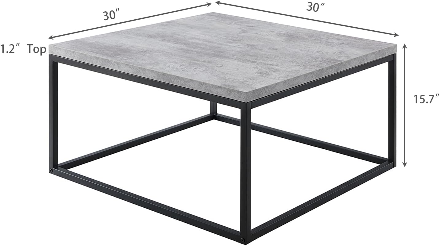 CENSI 30"x30" Square Concrete Accent Coffee Table Ottoman for Living Room, Modern Industrial Style, 1.2" Extra Thick Tabletop (Faux Concrete)