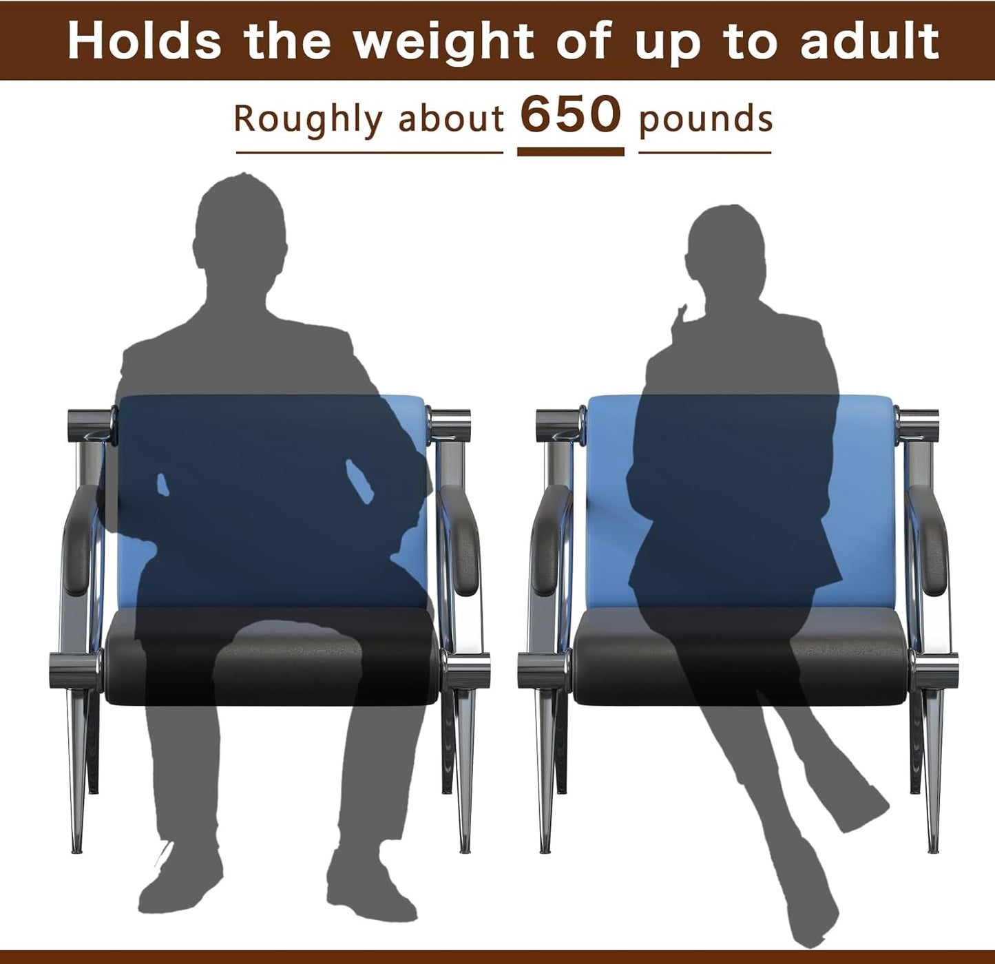 wonline 5 Seat Waiting Room Chair with Armrest PU Leather Office Furniture, Office Guest Seating Lobby Conference Reception Chairs for Airport Clinic Hospital Bank Salon Barber(Blue&Black)