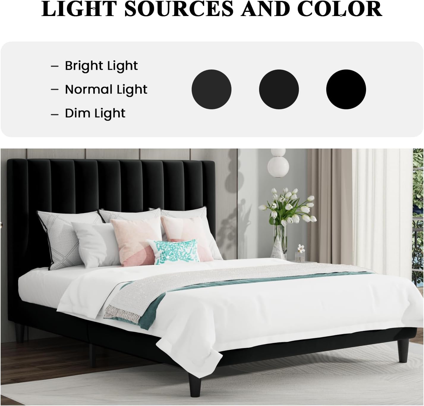 SHA CERLIN Full Bed Frame/Velvet Upholstered Platform Bed Frame with Headboard/Strong Wood Slats Support/Mattress Foundation/No Box Spring Needed - Black