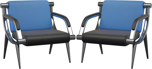 wonline 2Pcs Waiting Room Chair with Armrest PU Leather Office Furniture, Office Guest Seating Lobby Conference Reception Chairs for Airport Clinic Hospital Bank Salon Barber(Blue&Black)