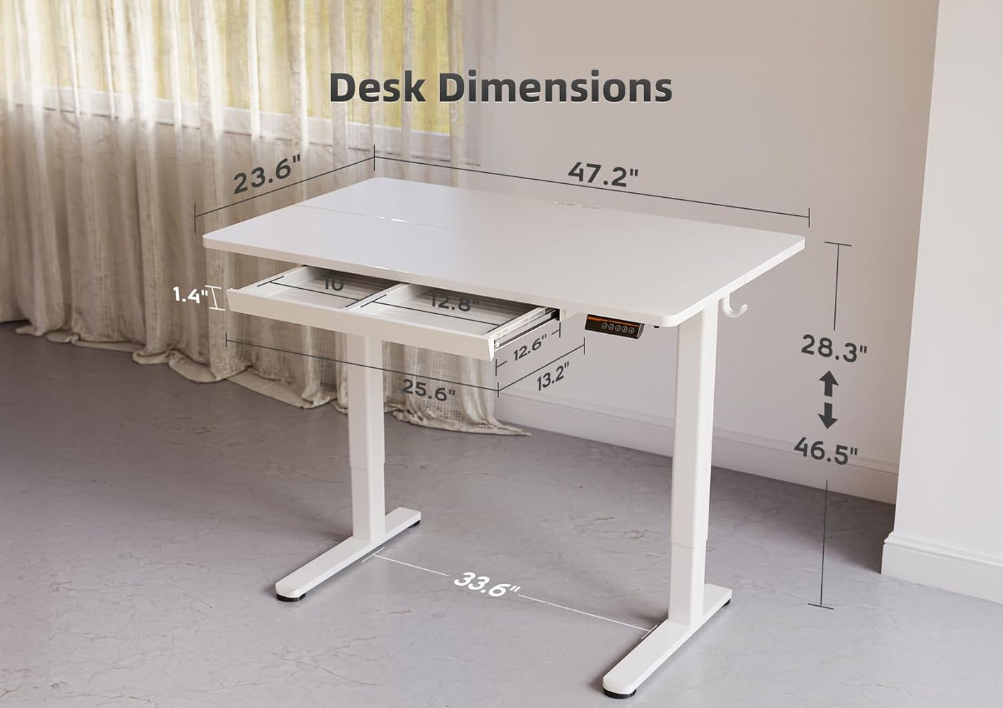YDN Standing Desk with Drawers, 48 x 24 Inch Electric Adjustable Height Stand Up Desk, Sit Stand for Home Office, White