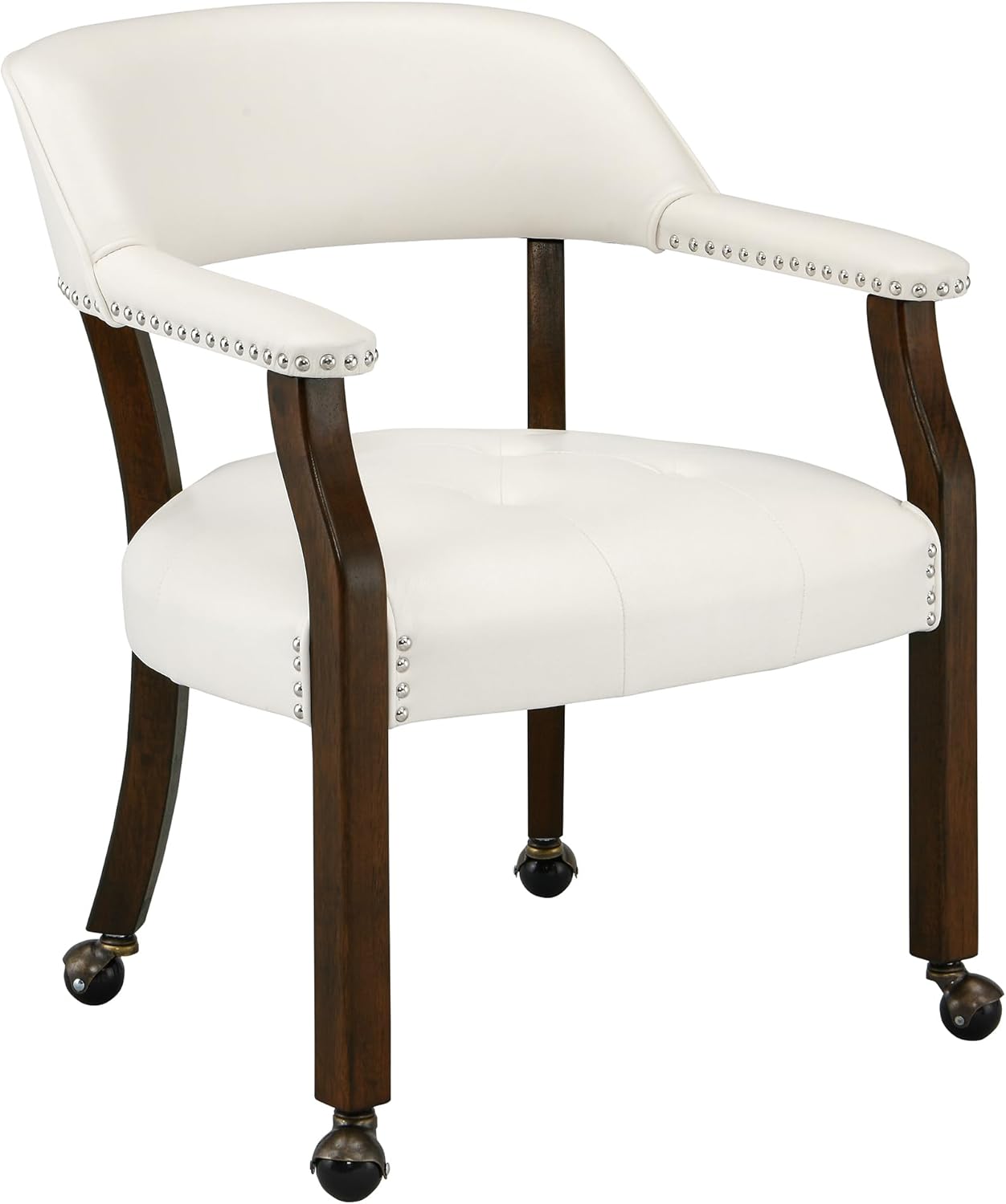 LEEMTORIG Large Dining Chairs with Casters and Arms, Rolling Dining Chairs with Wheels, Accent Solid Wood Boss Caption's Chairs, 26" D x 25.2" W x 31.5" H, Espresso Legs & Ivory PU SY-318-WT