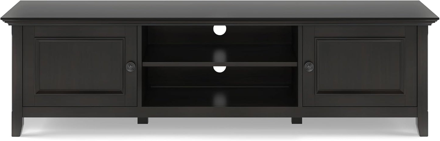 SIMPLIHOME Amherst 72-inch Wide Solid Wood Low TV Stand in Hickory Brown, Transitional-Style Media Console for Living Room with Cable Management, Fits 80" TVs