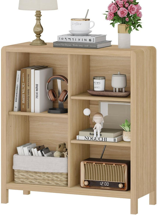 FATORRI 5 Cube Bookshelf, Wood Bookcase with 3 Adjustable Shelves, Modern Cube Storage Organizer Shelf for Home Office (Light Walnut)