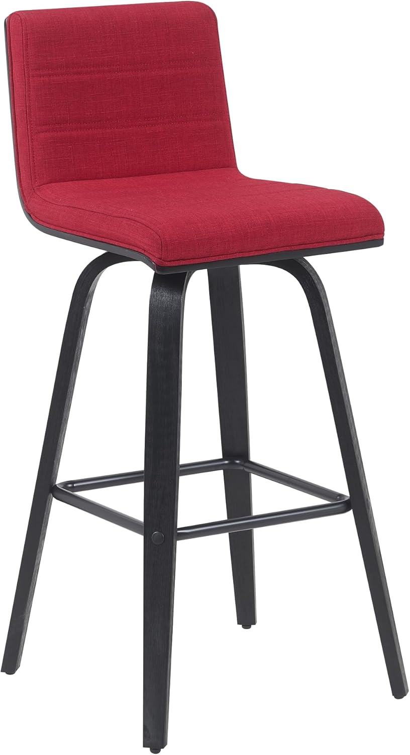 Vienna Modern Swivel Bar Height Stool with Red Upholstered Seat and Brushed Wood Frame Set of 3