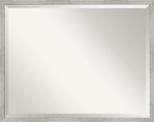 Amanti Art White Bathroom Mirror for Over Sink, 23x29 Shiplap White Narrow Rectangle Vanity Mirror, Large Coastal Wood Frame, Hangs Horizonally and Vertically, Bathroom Wall Decor, Beveled Edge