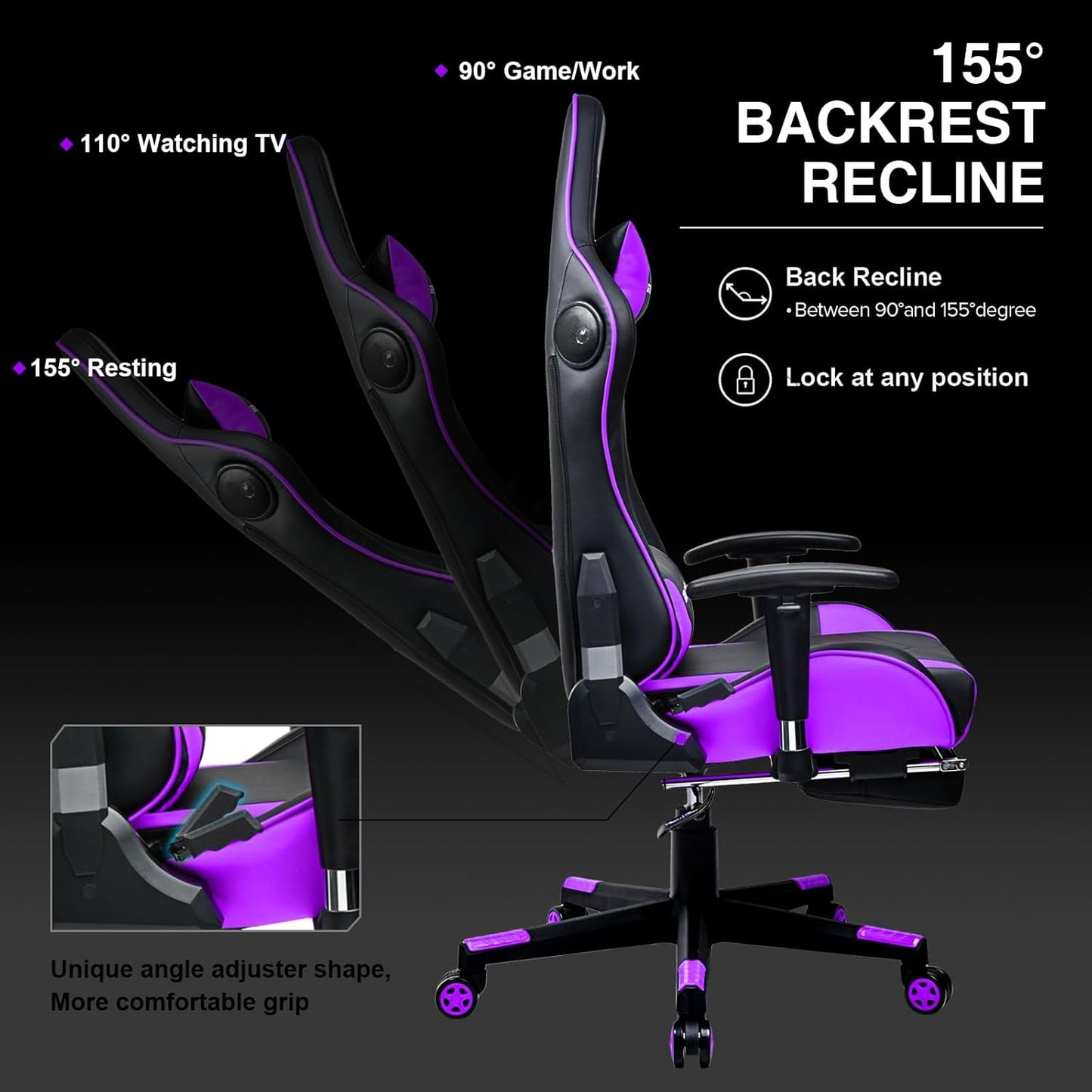 GTRACING Gaming Chair with Speaker and Footrest Office Computer Chairs Music Video Gamer Chair Heavy Duty Ergonomic Computer Office Desk Chair Purple