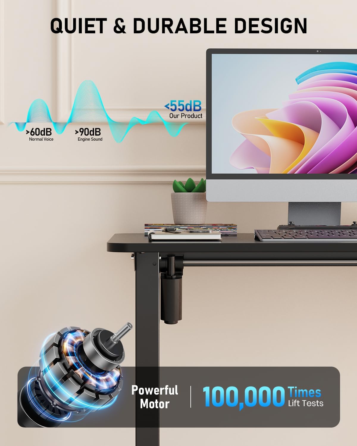 Standing Desk, Large Height Adjustable Electric Stand up Desk, 55 x 24 Inches Sit Stand Home Office Desk, with Splice Board, Black Frame/Black Top