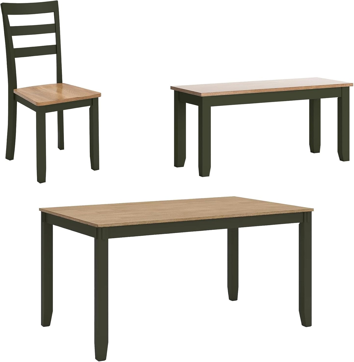 Signature Design by Ashley Gesthaven Modern Dining Table with 4 Chairs and Bench, Set of 6, Green & Light Brown