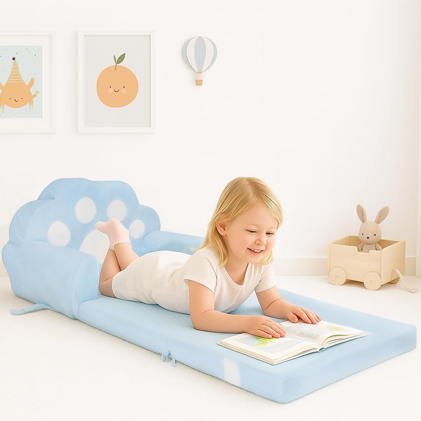 MONKISS Cat Paw Kids Couch, Toddler Chairs Comfy, Toddler Couch Bed Fold Out, Baby Lounge Chair, Birthday Gift for Girls, 1-4 Years Old, SF06, Blue