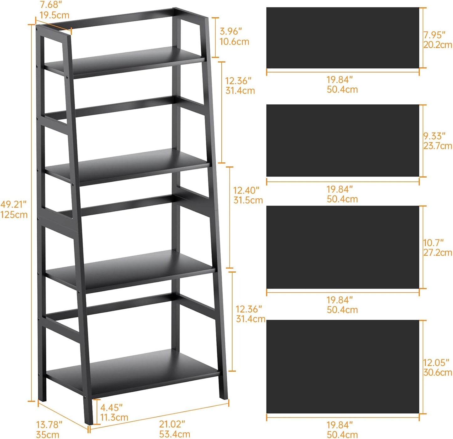 HITNET Ladder Shelf Black, 4-Tier Bookshelf, Freestanding Bathroom Storage Rack with Bamboo Frame, Plant Display Stand for Living Room, Kitchen, Home Office