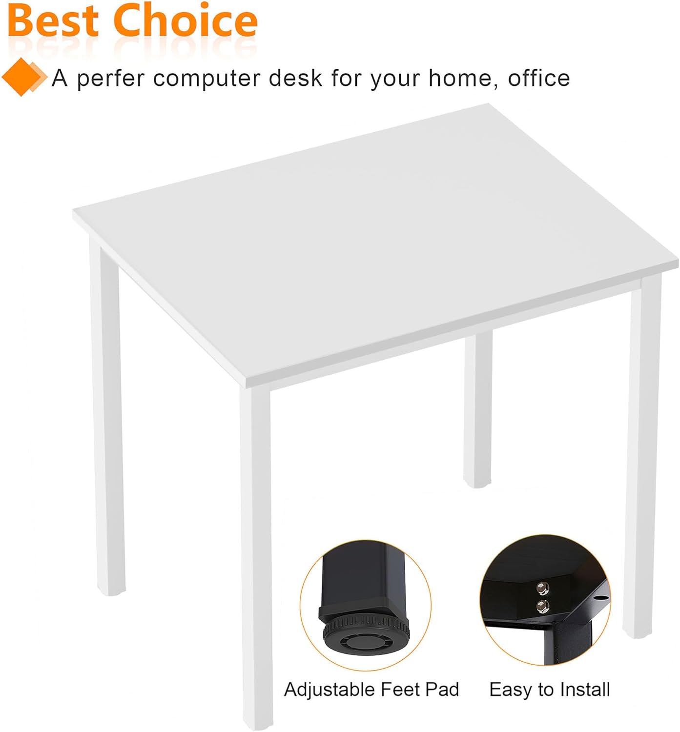 Need Small Computer Desk for Home&Office- 31.5'' Length Small Writing Desk Gaming Desk Students Laptop Use, White Color Desktop & White Frame AC3DW(8060)