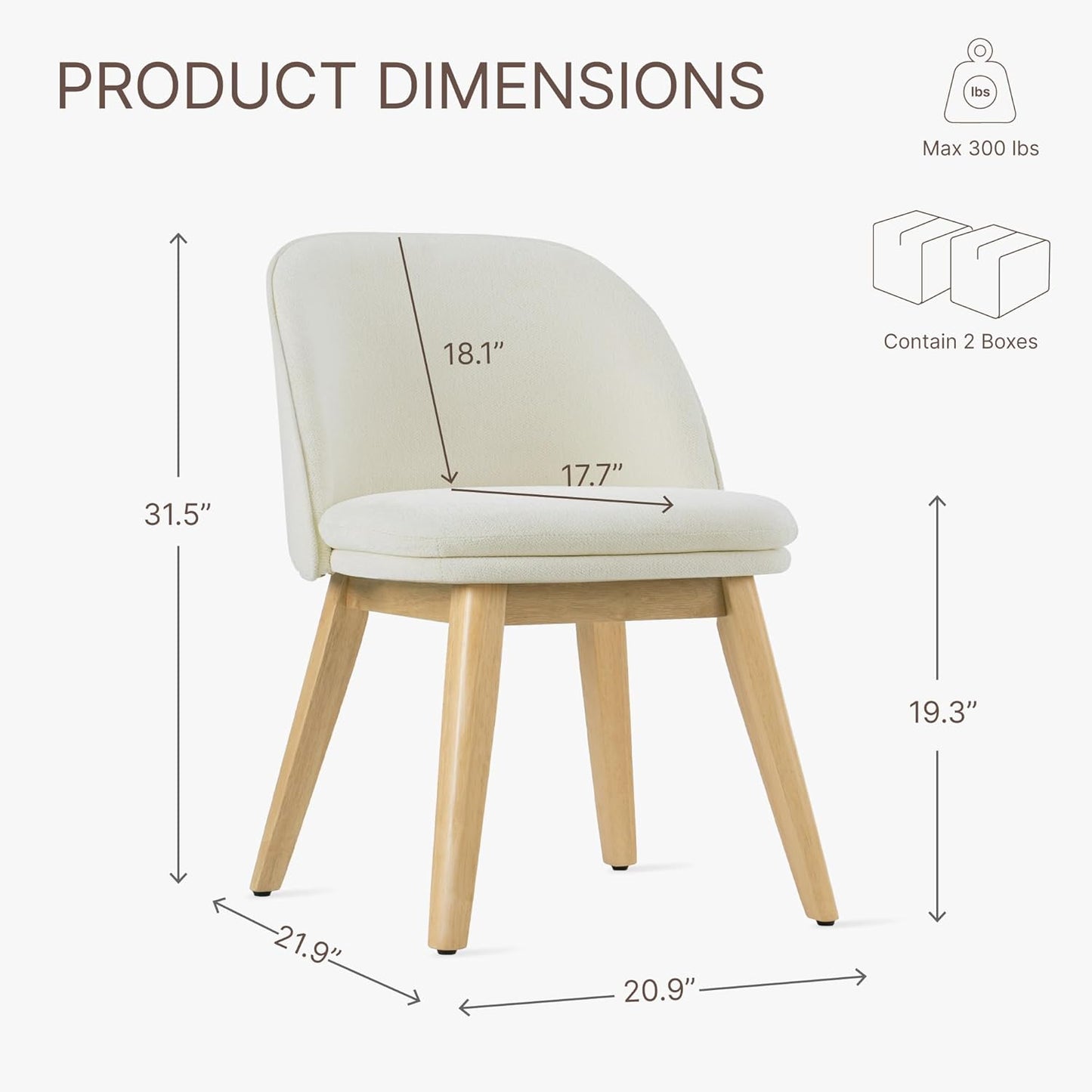 Wooden Dining Chairs Set of 4, Fabric Upholstered Modern Dining Room Chairs with Double-Layer Thick Seat Cushion & Ergonomic Backrest for Restaurant, Kitchen and Café, 2 Boxs