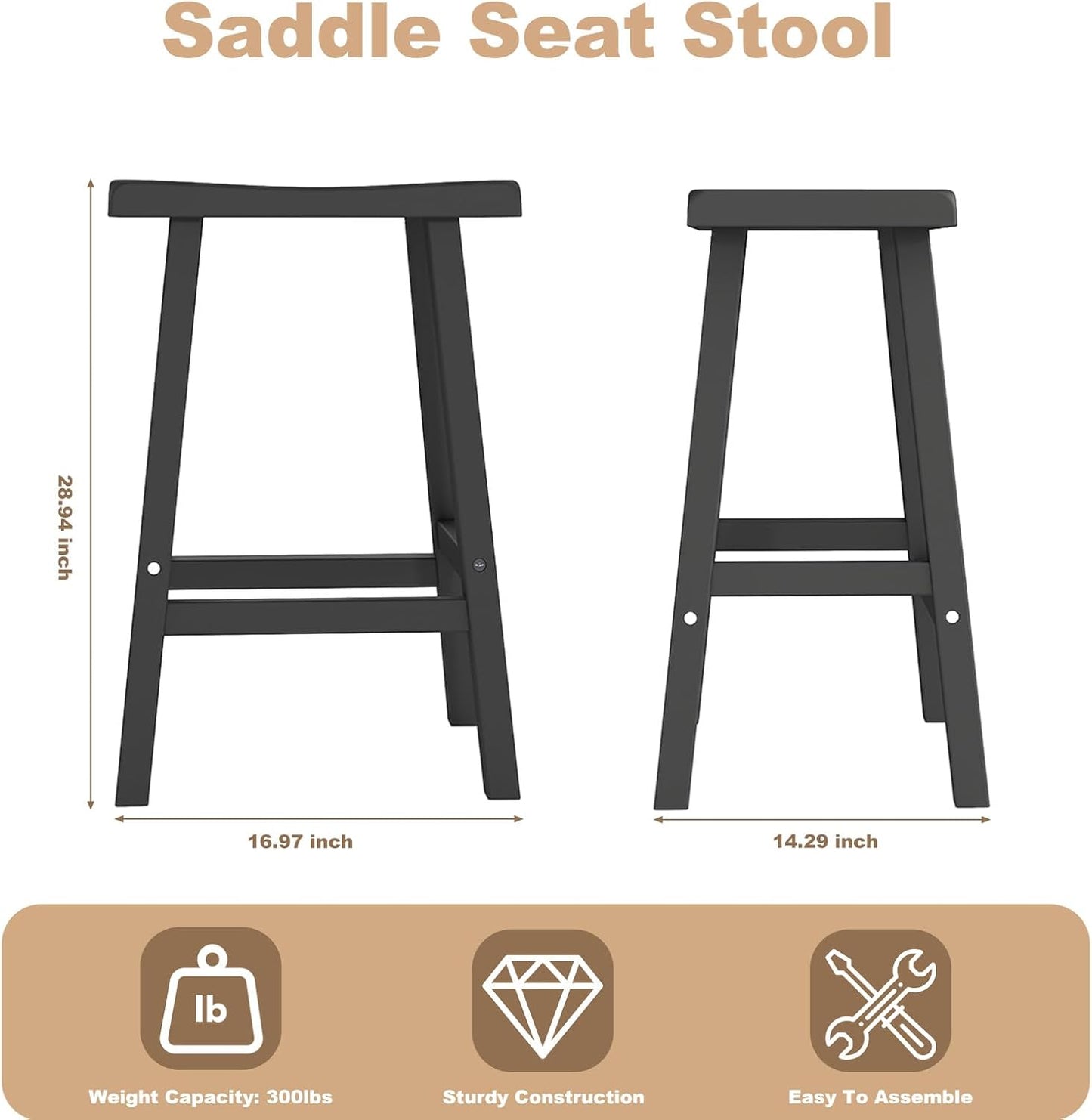 Bar Stools Set of 4, Waterproof UV-Resistant,Durable Resin Kitchen Island Chairs for Indoor & Outdoor Use, Modern Design for Home,Bar,and Cafe (29''Black-4)