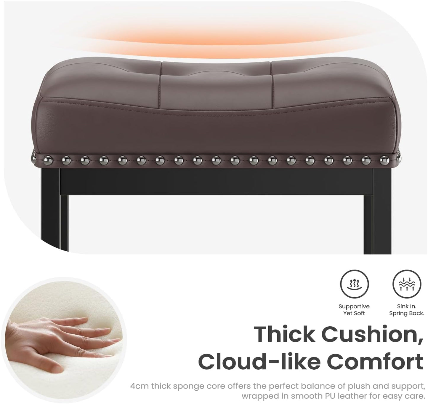 MALOL Set of 4 Saddle Bar Stools Counter Height 24.4”, Backless Barstools for Kitchen Island, Modern PU Leather Cushioned Seat, Bar Chairs for Kitchen Counter, Breakfast Bar Stools for Home,Brown