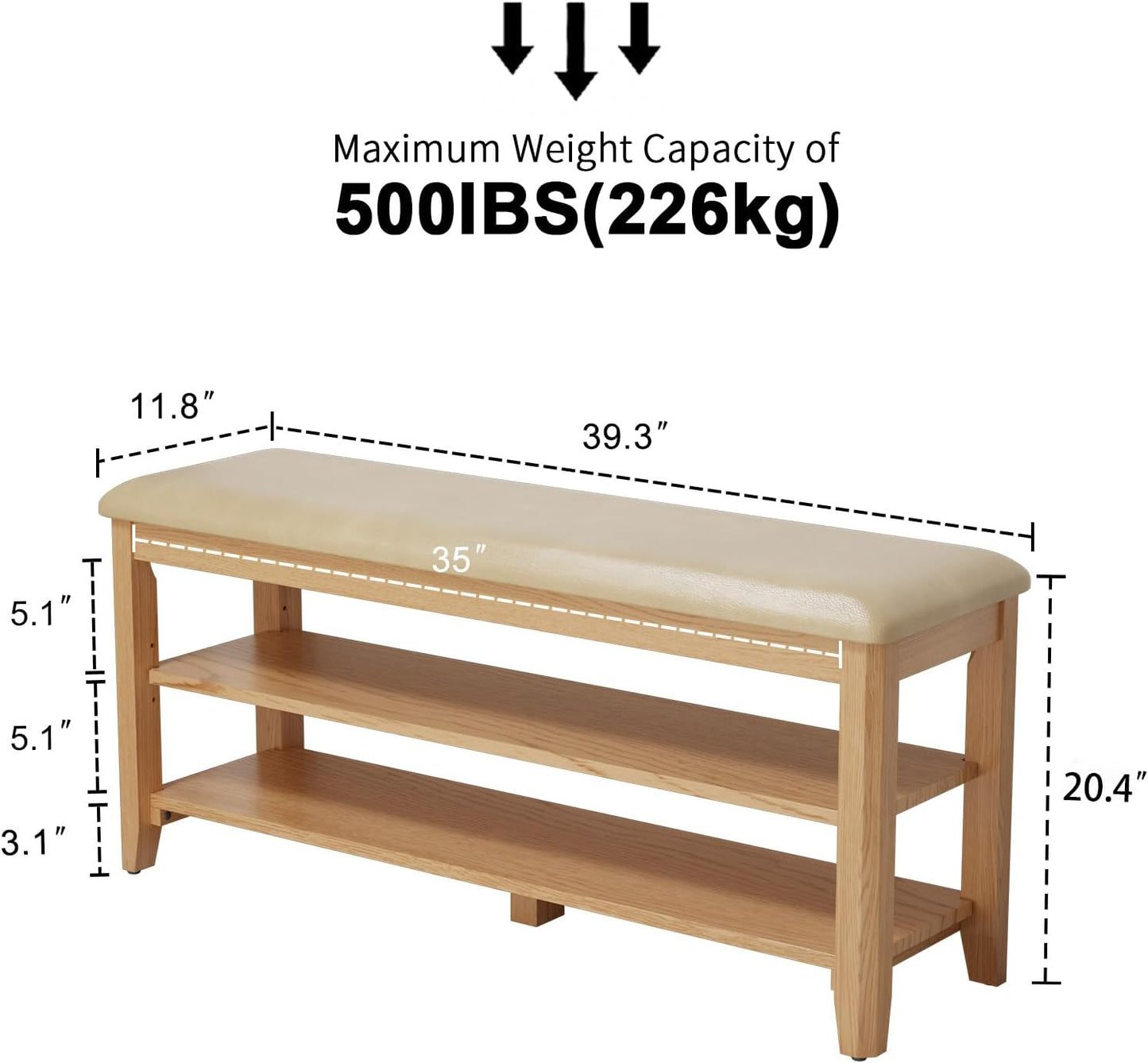 Wood Shoe Rack Bench for Entryway, Shoe Rack for Front Door Entrance with Leather Cushion, 2 Tier Shoe Bench with Shoe Storage for Entryway, Bedroom.
