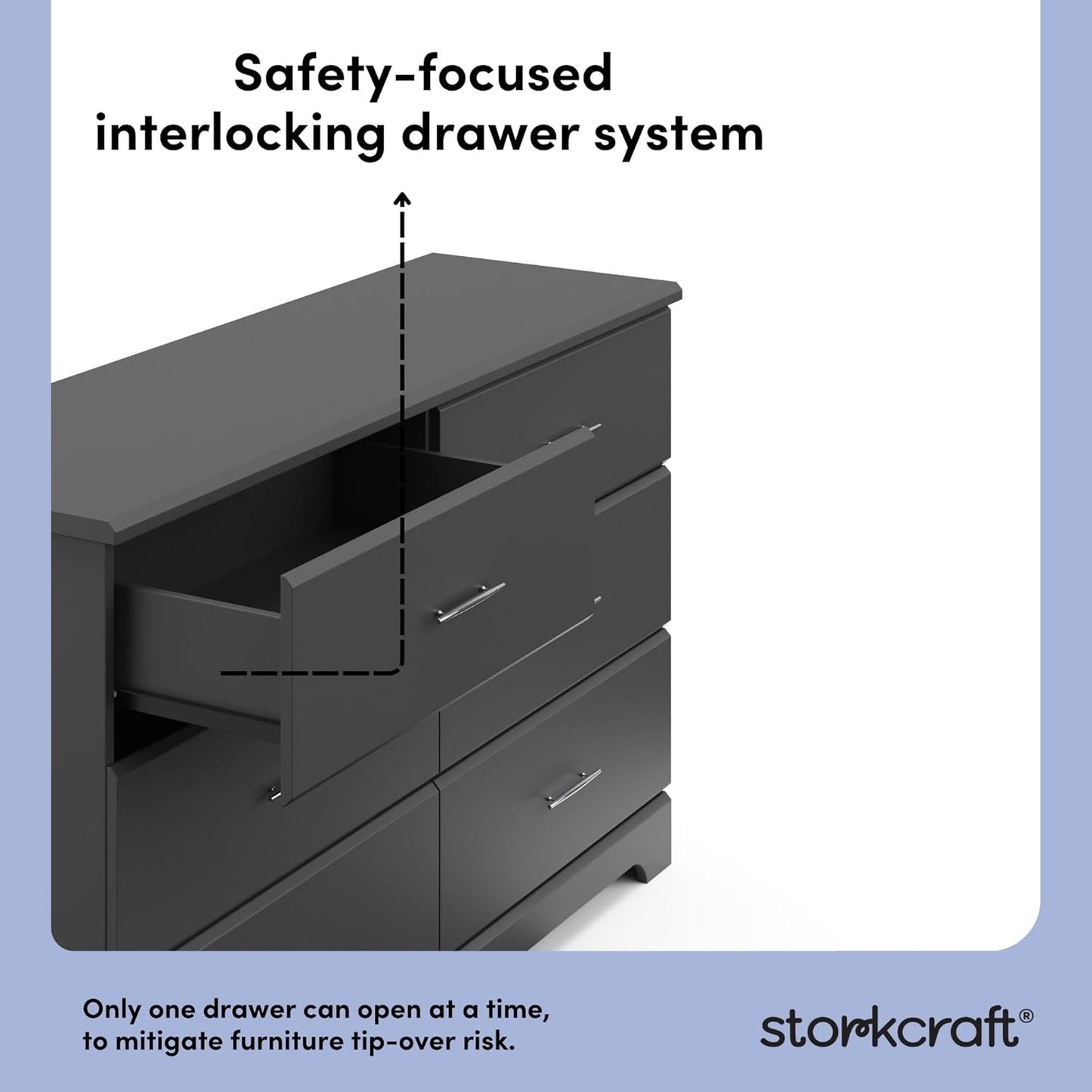 Storkcraft Brookside 6-Drawer Dresser (Gray) – GREENGUARD Gold Certified, Nursery & Kids Storage, Nursery Essentials, Kids Room Storage, Durable Bedroom Dresser