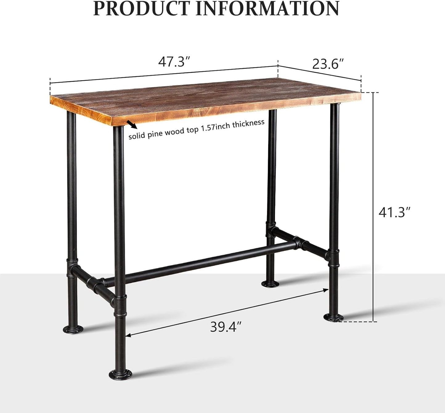 5 Pieces Industrial Dining Table Set Rustic Rectangular High Pub Table with Chairs Farmhouse Meeting Computer Desk and Stools for Office