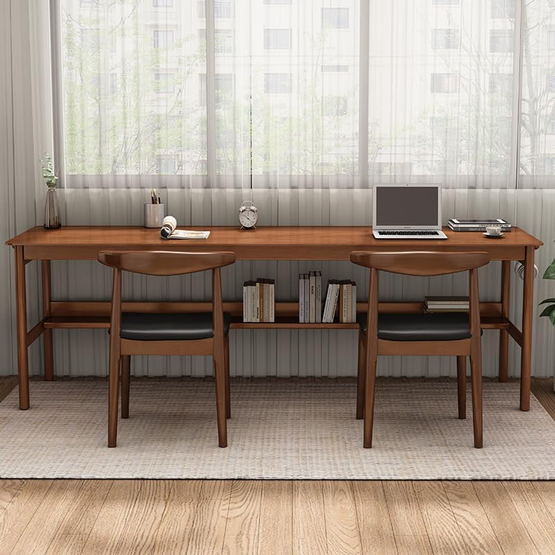 Solid Wood Dining Chairs Set of 2, Mid Century Dining Chairs, Upholstered PU Leather Chairs with Wide Curved Backrest, Chairs for Dining Room, Kitchen, Walnut Finish