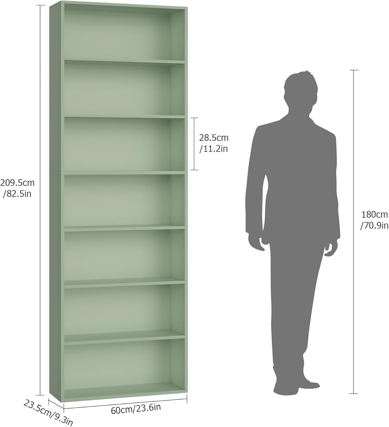 82" Tall Bookshelf, 7-Tier Open Shelves Bookcase, Freestanding Display Storage Shelves, Tall Bookcase Home Decor Furniture for Home Office, Living Room, Bedroom, Green
